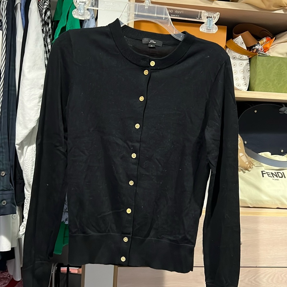 Classic black cotton cardigan with gold buttons